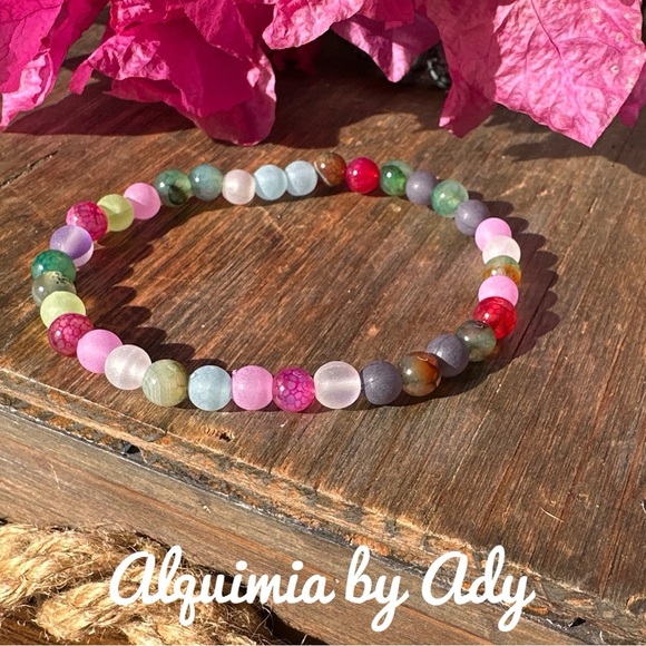 Multicolor Indian Agate beaded gemstone bracelet 6mm sea glass - Picture 1 of 1